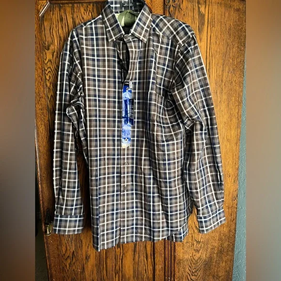 Costco Kirkland Men's Plaid Shirt - Brown and Blue NWT large - Picture 1 of 3